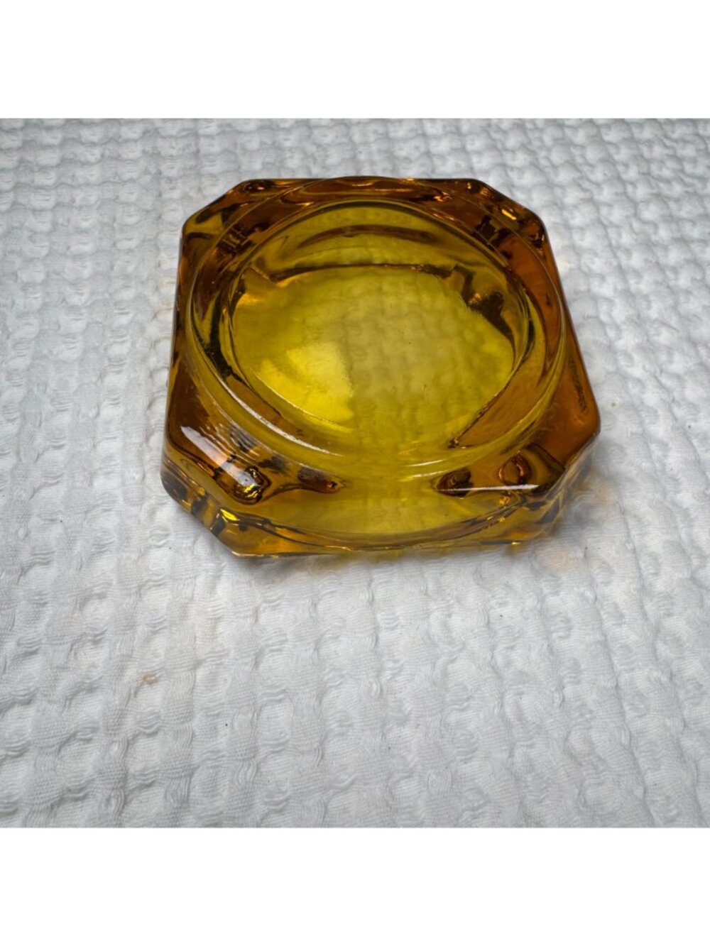 Vintage Amber Glass Ashtray With Square Design - Picture 7 of 9